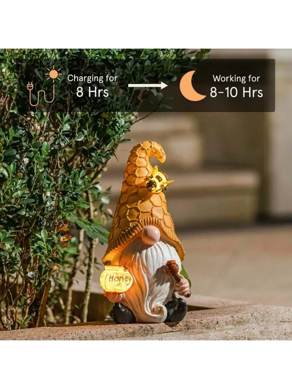 Solar Garden Gnomes Statues - Resin Bee Figurine with Honey Jar & Solar Lights